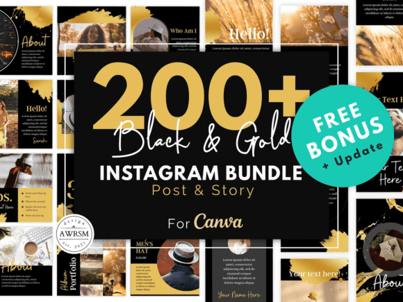Download 200 Black Gold Instagram Template Bundle - Instagram Collection